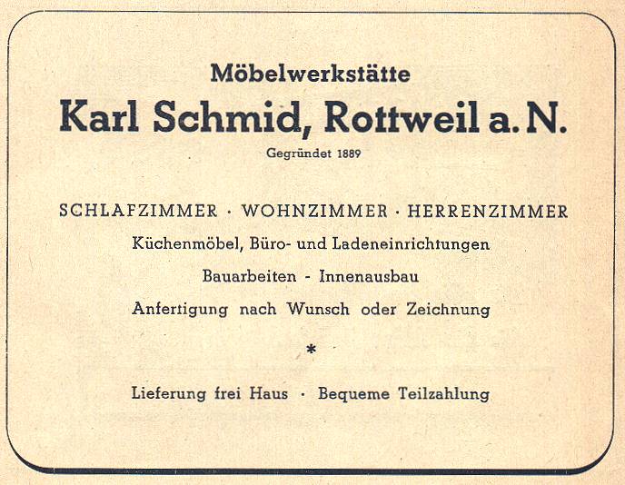 Themen 2001 Februar2001 Branchenverzeichnis 1972 Schreiner Werbung KarlSchmid Werbung Karl Schmid 1950 01.jpg